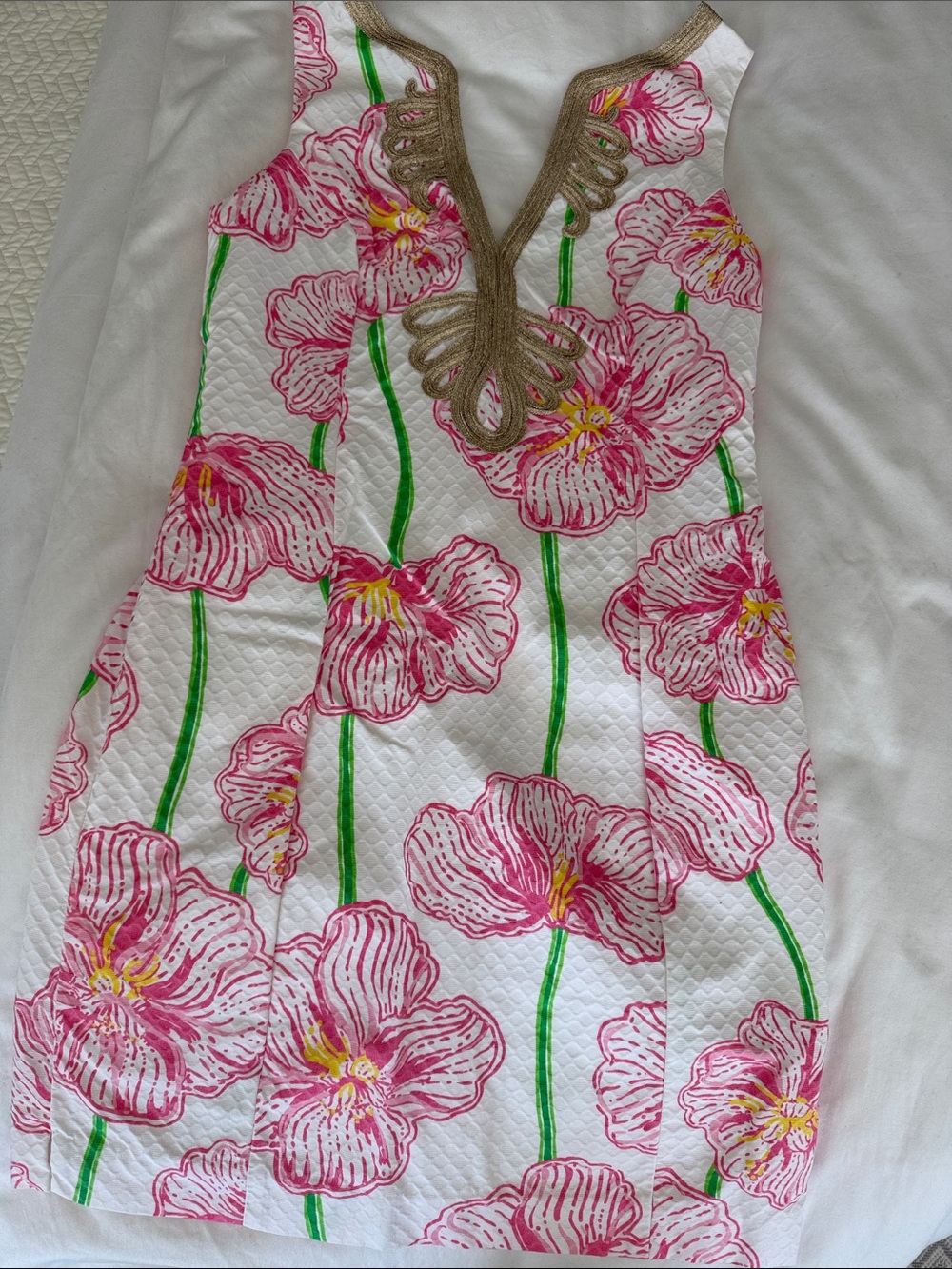 Lilly Pulitzer White Dress with Pink & Green Floral Print
